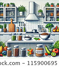 Modern kitchen and healthy food 115900695
