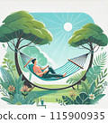 Relaxing outdoors in a hammock chair 115900935