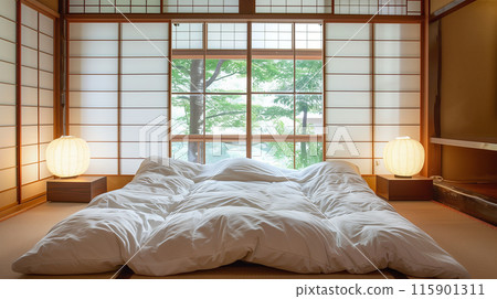 Japanese-style room with feather duvet Japanese-style room with feather duvet 115901311