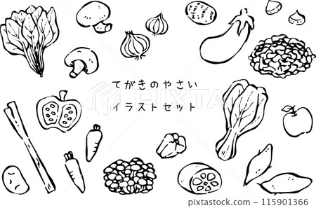 Hand-drawn food illustration set Line drawing 115901366