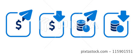 Send receive transfer money arrow paper plane icon app blue line banking transaction symbol 115901551