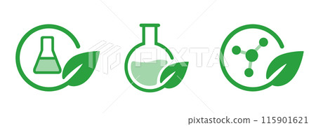 Bio chemistry biotechnology molecule herb scientific pharmacy lab flask research green leaf leaves set icon Bio chemistry biotechnology molecule herb scientific pharmacy lab flask research green leaf leaves set icon 115901621