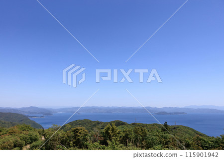 從貞岬半島的瀨戶風之丘公園眺望宇和海和八幡濱 115901942