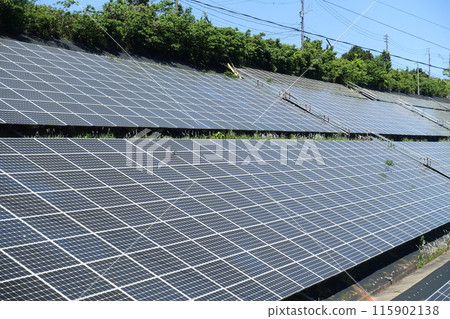 A mega solar power plant built on the slope of a mountain A mega solar power plant built on the slope of a mountain 115902138