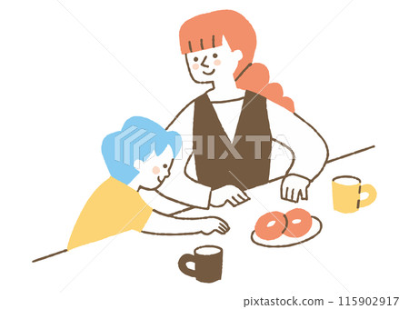 Boy and mother about to eat snack_color 115902917