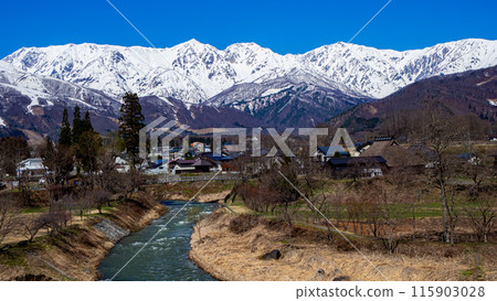 Snow-covered Northern Alps and Matsukawa River, Hakuba Village, Nagano Prefecture Snow-covered Northern Alps and Matsukawa River, Hakuba Village, Nagano Prefecture 115903028