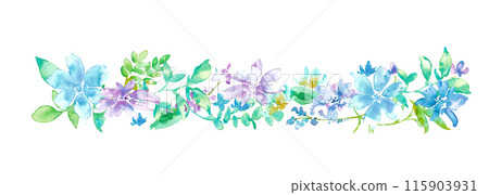 Watercolor painting. Vector illustration of summer blue flowers in watercolor style. Wedding frame background. Elegant botanical ornament. Watercolor painting. Vector illustration of summer blue flowers in watercolor style. Wedding frame background. Elegant botanical ornament. 115903931