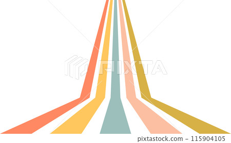 Abstract background 70s retro perspective lines background. Vintage colourful stripes banner, backdrop. 115904105