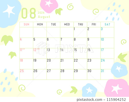 2024 年 8 月日曆晨光圖案 2024 年 8 月日曆晨光圖案 115904252
