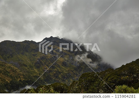 High mountain hiking trail on Routeburn track High mountain hiking trail on Routeburn track 115904281