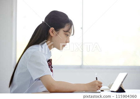 High school girls taking classes in a school classroom High school girls taking classes in a school classroom 115904360