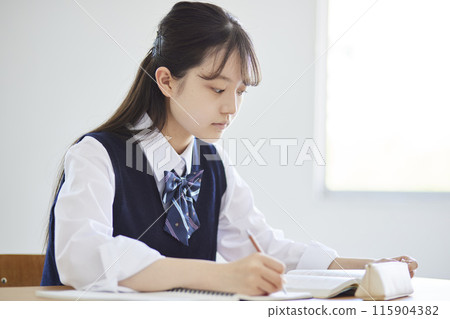 High school girls taking classes in a school classroom High school girls taking classes in a school classroom 115904382