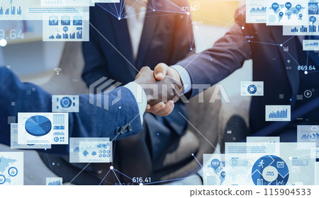 Multinational business people shaking hands and business data 115904533