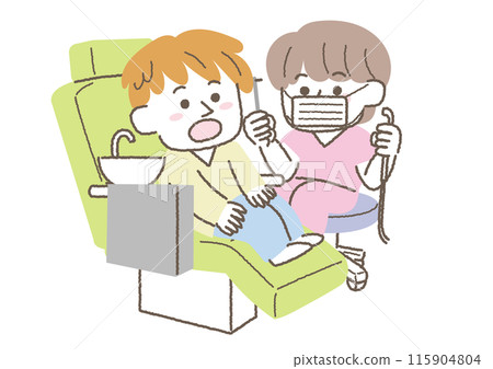 一名男子在牙醫處接受治療（由牙醫陪同） 115904804