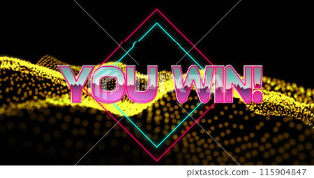 Image of you win text in metallic pink letters with diamonds over mesh Image of you win text in metallic pink letters with diamonds over mesh 115904847