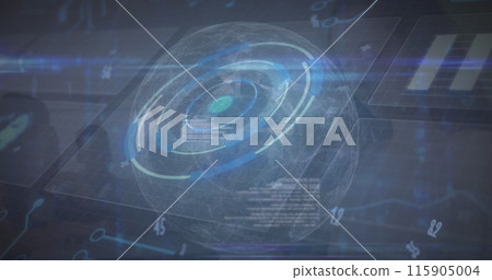 Image of digital screen with data processing on navy background 115905004