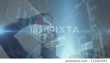 Image of data processing over african american man with water Image of data processing over african american man with water 115905041