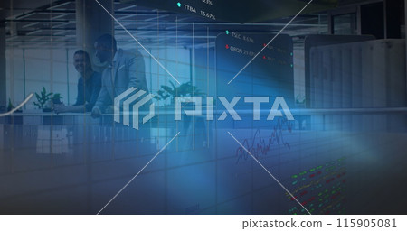 Image of data processing over diverse business people talking 115905081