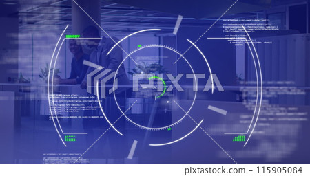 Image of data processing over diverse business people talking Image of data processing over diverse business people talking 115905084