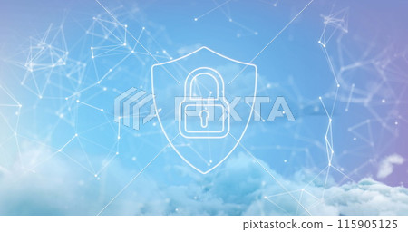 Image of networks of connections with icons over sky Image of networks of connections with icons over sky 115905125