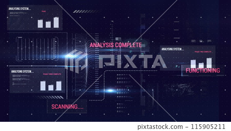Image of numbers changing and data processing over glowing light over grid on purple background Image of numbers changing and data processing over glowing light over grid on purple background 115905211