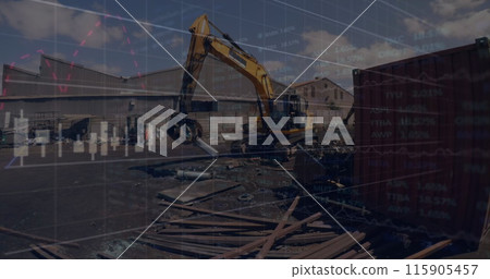 Image of financial graphs and data over junkyard Image of financial graphs and data over junkyard 115905457