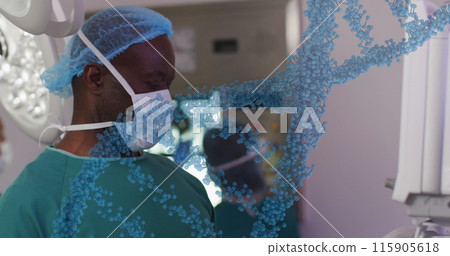 Image of dna strand over diverse doctors at hospital Image of dna strand over diverse doctors at hospital 115905618