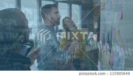 Image of financial data processing over business people Image of financial data processing over business people 115905649