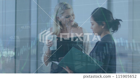Image of financial data processing over diverse businesswomen 115905652