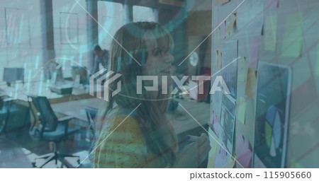 Image of data processing over caucasian business people working in office Image of data processing over caucasian business people working in office 115905660
