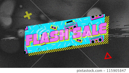 Image of flash sale text on retro speech bubble with abstract shapes 115905847