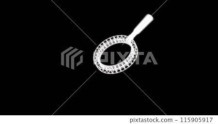 Image of magnifying glass moving on black background Image of magnifying glass moving on black background 115905917