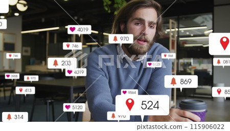 Image of social media data processing over caucasian businessman on image call 115906022