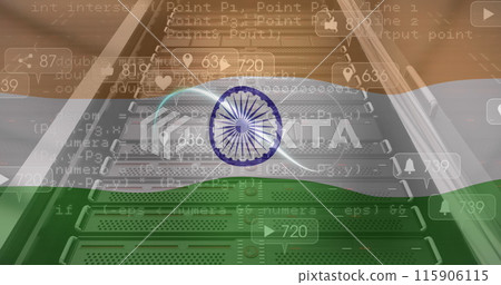 Image of notification bars, infinity sign over indian flag and computer language, data system Image of notification bars, infinity sign over indian flag and computer language, data system 115906115
