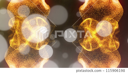 White light spots over waves of orange particles on black background 115906198