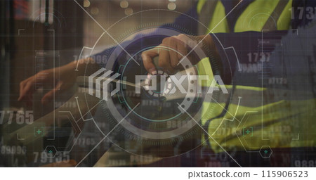 Image of statistic charts over african american male worker in warehouse Image of statistic charts over african american male worker in warehouse 115906523