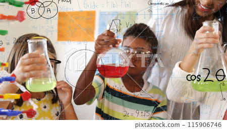 Image of mathematical formulae over pupils and teacher Image of mathematical formulae over pupils and teacher 115906746