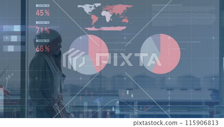 Image of financial data processing over biracial businesswoman using smartphone Image of financial data processing over biracial businesswoman using smartphone 115906813