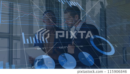 Image of financial data processing over two diverse business people 115906846