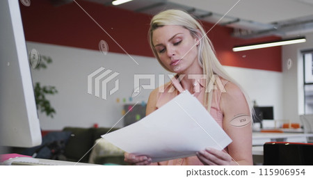 Image of rugby balls with fiji text over caucasian businesswoman thinking Image of rugby balls with fiji text over caucasian businesswoman thinking 115906954
