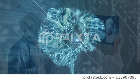 Image of data processing over diverse female nurse and doctor with xray Image of data processing over diverse female nurse and doctor with xray 115907095