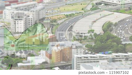 Image of financial data processing over cityscape 115907102