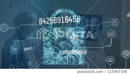Image of data processing over diverse female doctors with xray 115907109