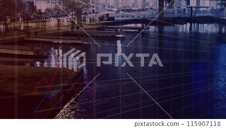 Image of financial data processing over cityscape 115907118