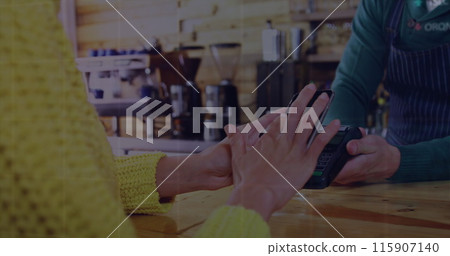 Image of digital data processing over people using a payment terminal 115907140