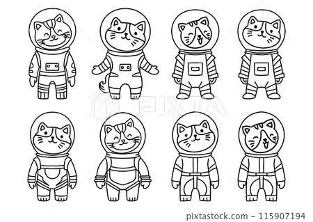 A set of cartoon cats in space suits 115907194