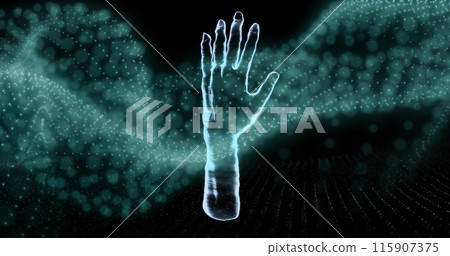 Image of hand and wave over dark background Image of hand and wave over dark background 115907375