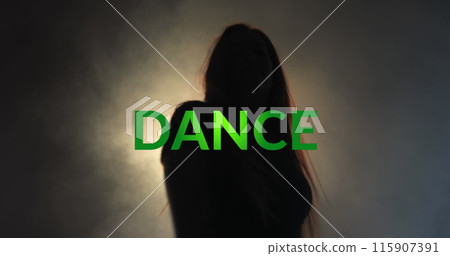 Image of dance text over silhouette of danging woman 115907391