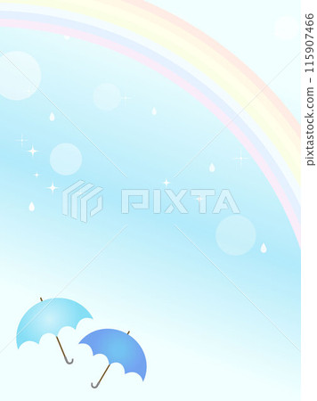 與彩虹和傘的淺藍色背景 與彩虹和傘的淺藍色背景 115907466