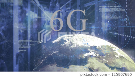 Image of 6g text, globe and data processing over computer server room Image of 6g text, globe and data processing over computer server room 115907690